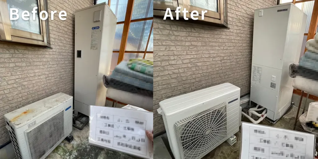 栃木県河内郡｛K様｝CHOFU【EHP-3732GPXH】からコロナ【CHP-37AZ1】