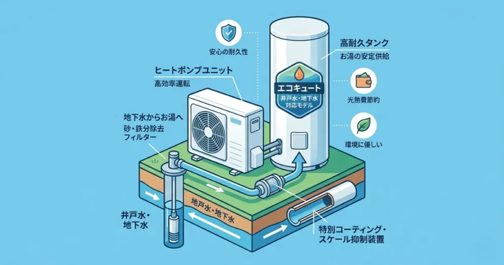 エコキュートの井戸水・地下水対応モデルの仕組み
