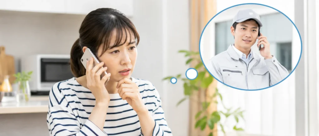 電話で相談する主婦