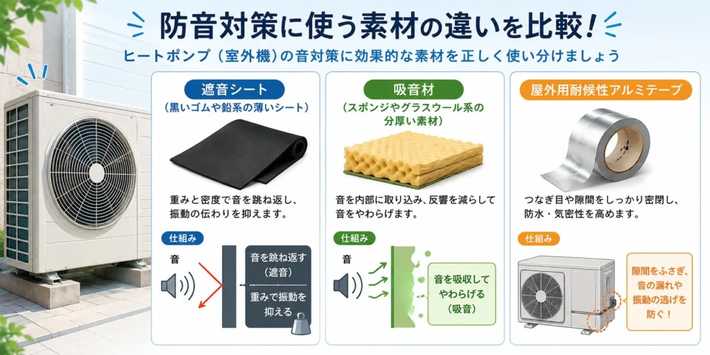 エコキュートの防音対策につかう素材の違い