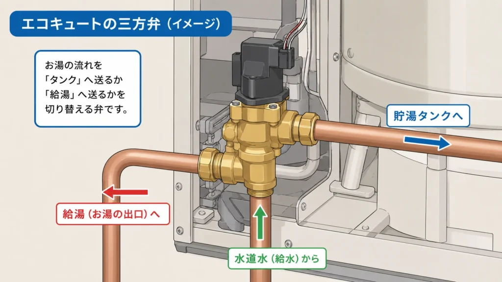 エコキュートの三方弁（イメージ）